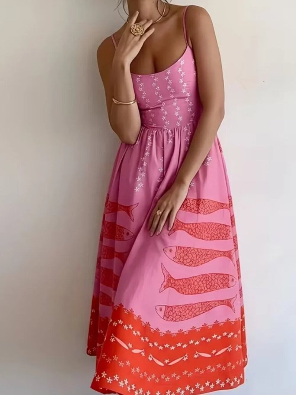 Shades Of Pink Geometric Fish Cami Maxi Dress
